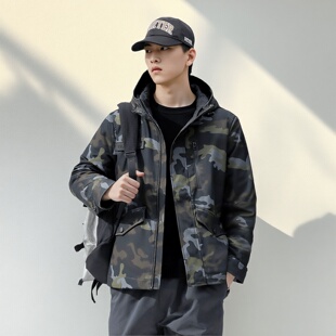 双层防风男冲锋衣连帽夹克ABLE 上衣潮牌迷彩宽松男外套 JEANS秋季