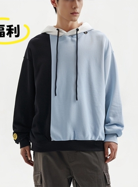 小黄人联名卫衣able jeans男女宽松连帽套头卫衣潮流刺绣拼色上衣