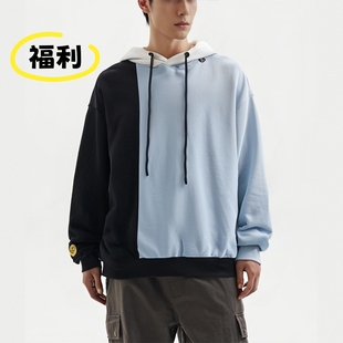 小黄人联名卫衣able jeans男女宽松连帽套头卫衣潮流刺绣拼色上衣