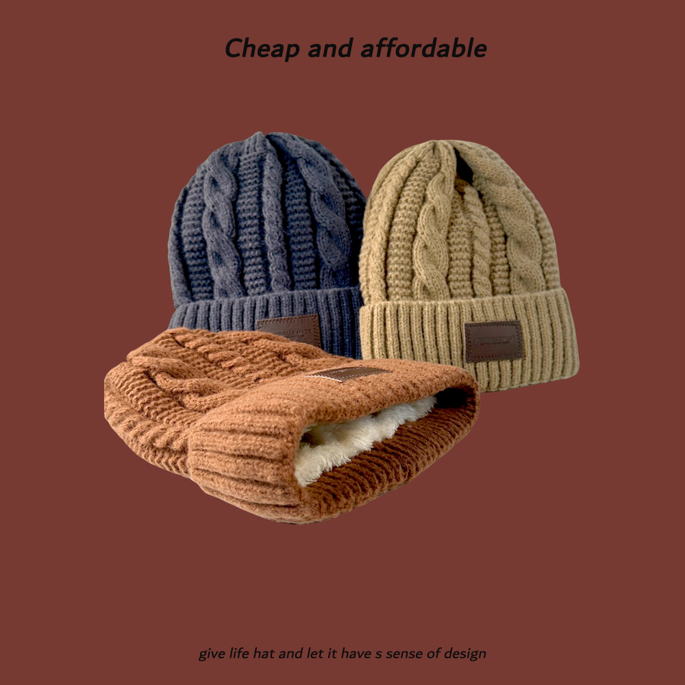 麻花加绒加厚毛线帽女秋冬保暖