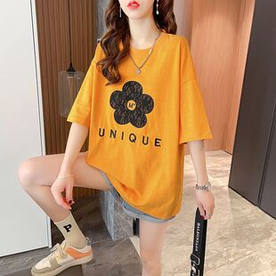 2026刺绣夏季韩版中长款宽松短袖T恤女上衣女士打底（店日更新款