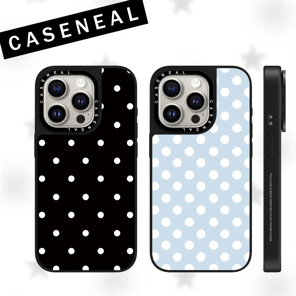 卡通镜面联名满屏白色波点适用于苹果iPhone17ProMax手机壳16Pro网红15plus磁吸防摔14高级13保护壳