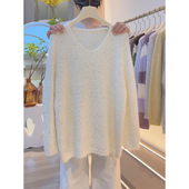 针织打底衫 软糯慵懒风V领马海毛毛衣女秋冬新款 水貂绒中长款 上衣