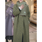 绿色赫本风高端双面羊绒大衣2025新款 冬中长款 羊毛呢子大衣外套