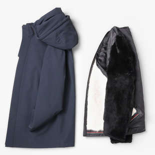 冬季整貂加厚派克服中长款可拆卸十字貂水貂胆连帽皮草大衣外套男