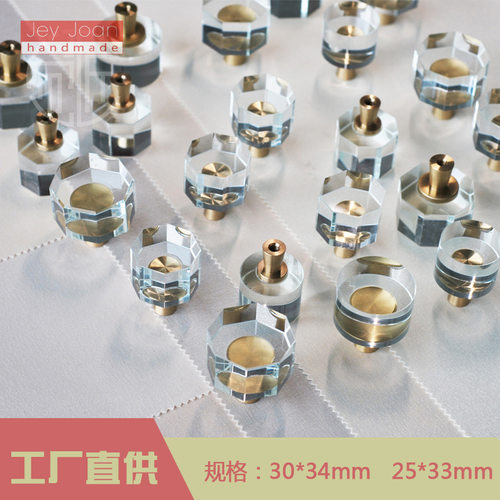 原创黄铜水晶玻璃圆拉手单孔现代