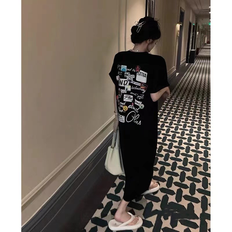 纯棉短袖睡衣孕妇连衣裙女夏季宽松长款懒人过膝t恤睡裙家居服潮