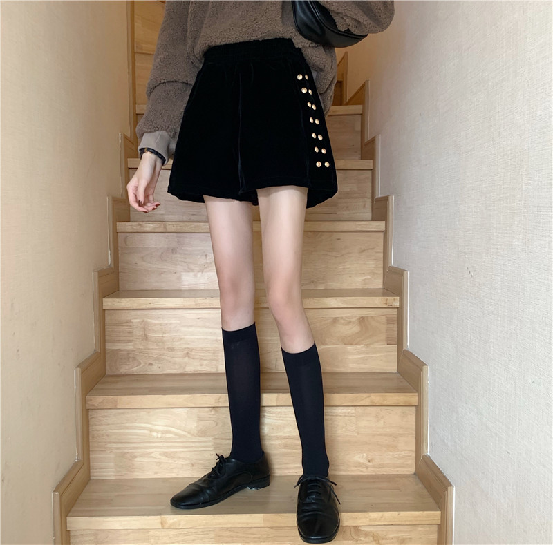 Fat size net Red High Waist Shorts autumn and winter women's wear velvet wide leg pants boots pants show thin pants