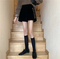 Fat size net Red High Waist Shorts autumn and winter women's wear velvet wide leg pants boots pants show thin pants