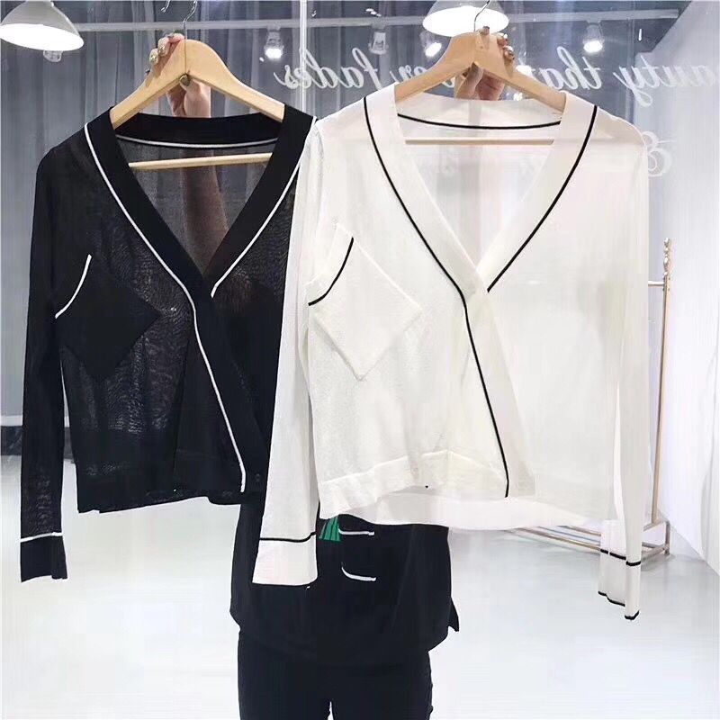 Summer short ice silk sunscreen cardigan with shawl long sleeve air conditioning shirt loose Korean ultra thin knitted jacket