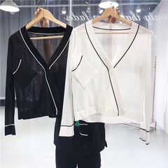 Summer short ice silk sunscreen cardigan with shawl long sleeve air conditioning shirt loose Korean ultra thin knitted jacket
