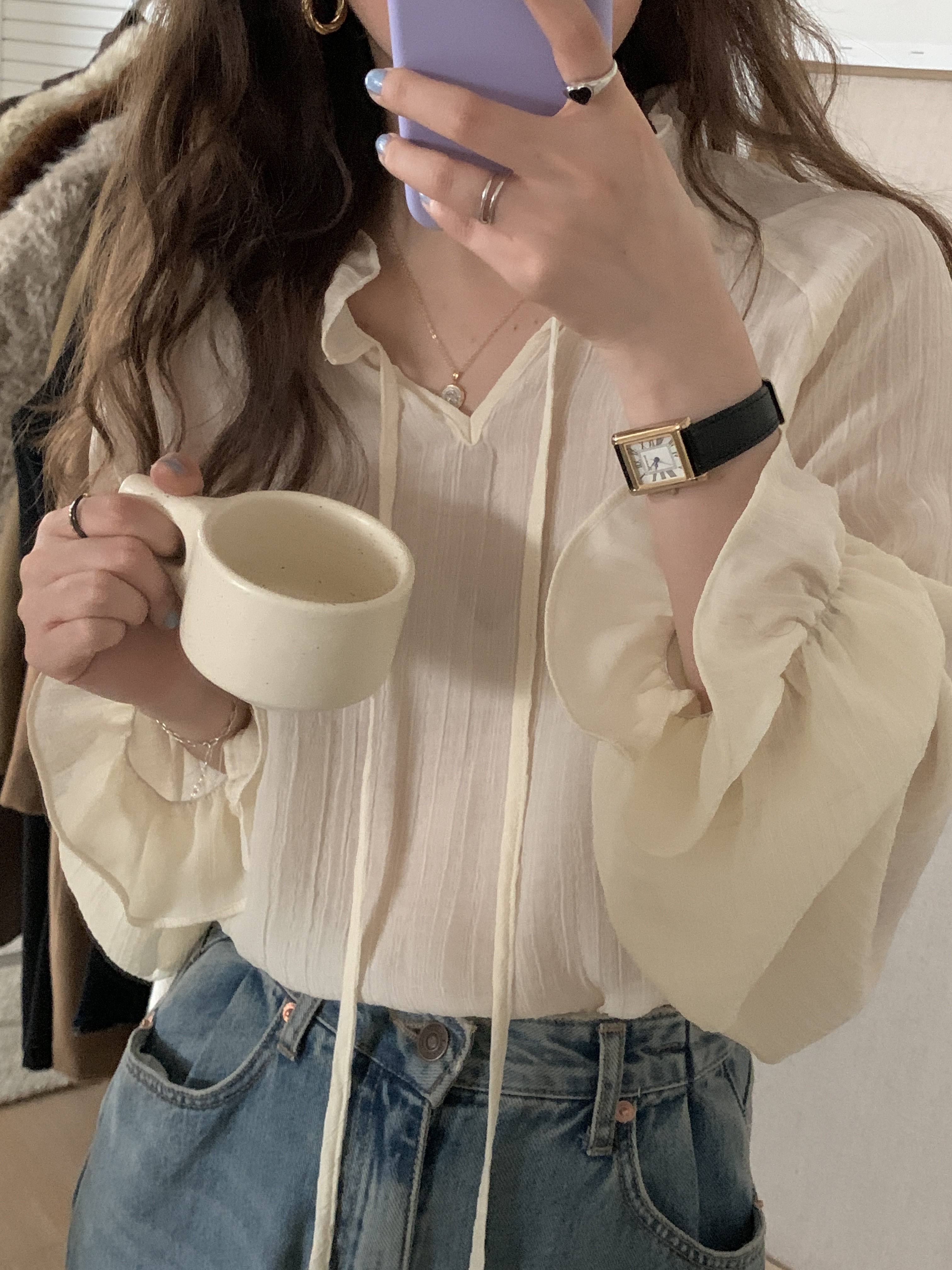 Black brother Korean version loose temperament Chiffon bottom top for women