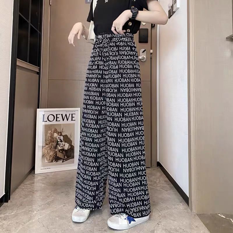 Spring and summer new high waist slim versatile straight casual pants loose drop loose wide leg pants cropped pants