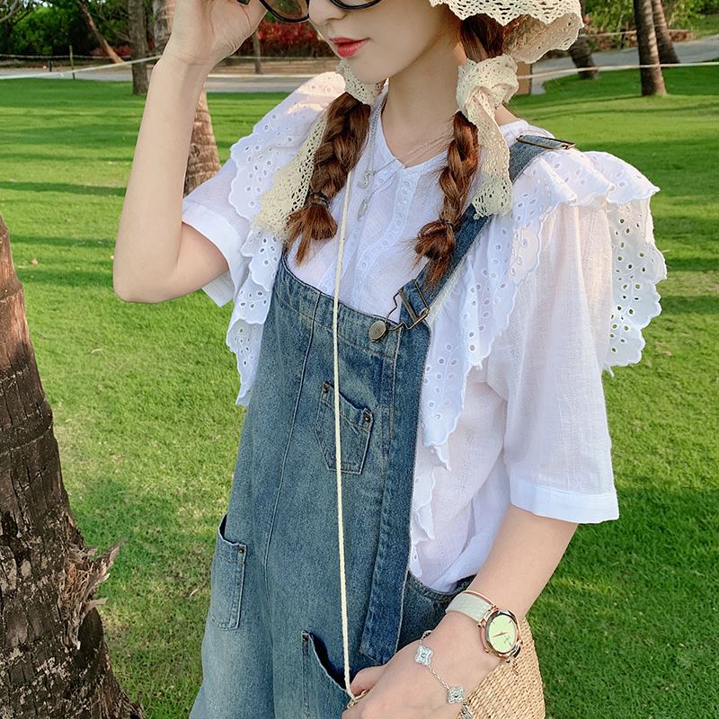 木耳邊白色襯衫女春季韓版寬鬆洋氣百搭設計感小眾襯衣