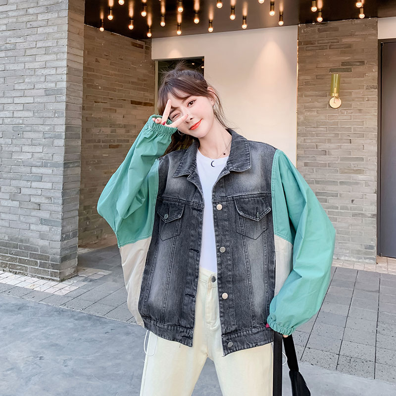 Women's middle and long windbreaker spring new Korean loose and fashionable patchwork denim small jacket fashion