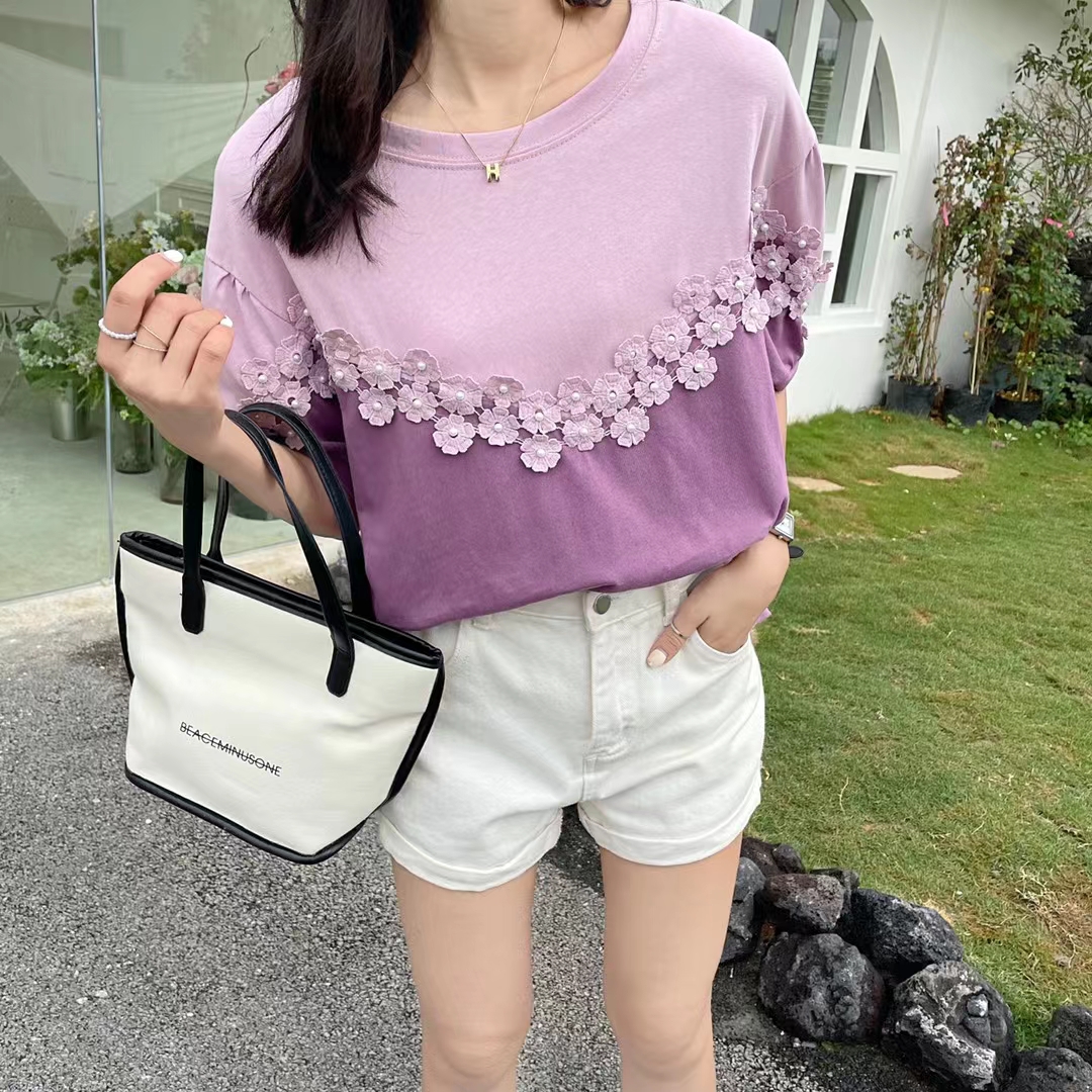 Summer new cotton round neck loose T-shirt for women