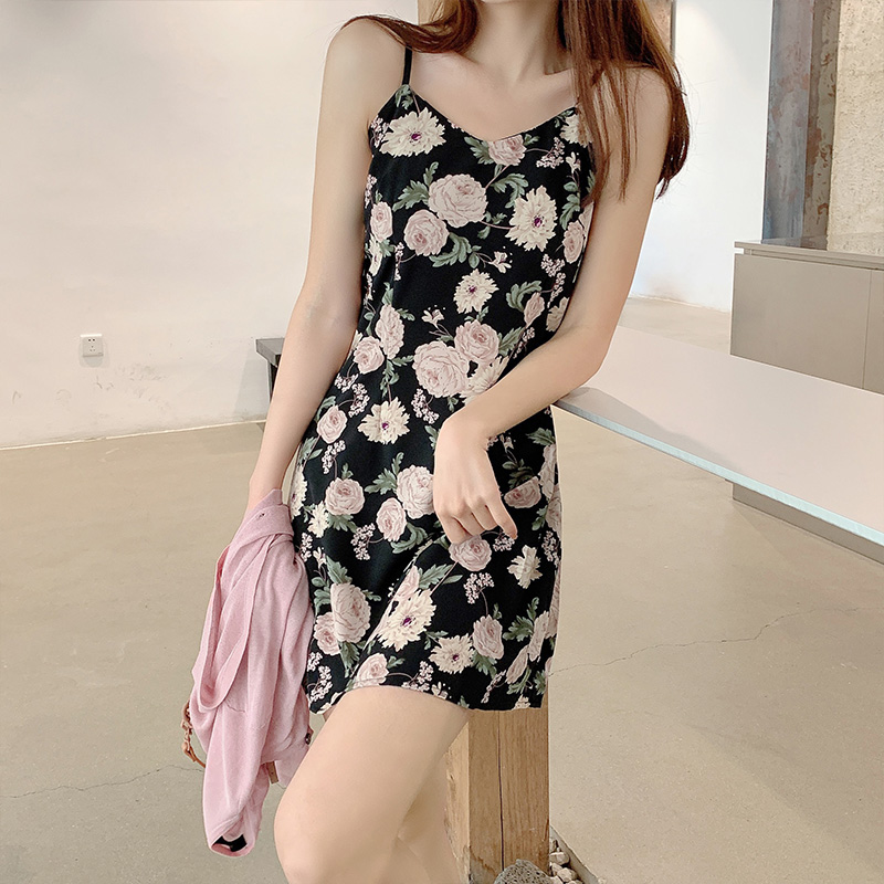 French Mini floral dress summer 2021 new suspender dress early spring tea break dress spring dress large women's dress