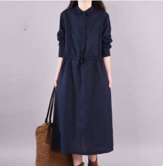 Spring dress new style women's skirt Korean casual solid color large single breasted long sleeve lining dress