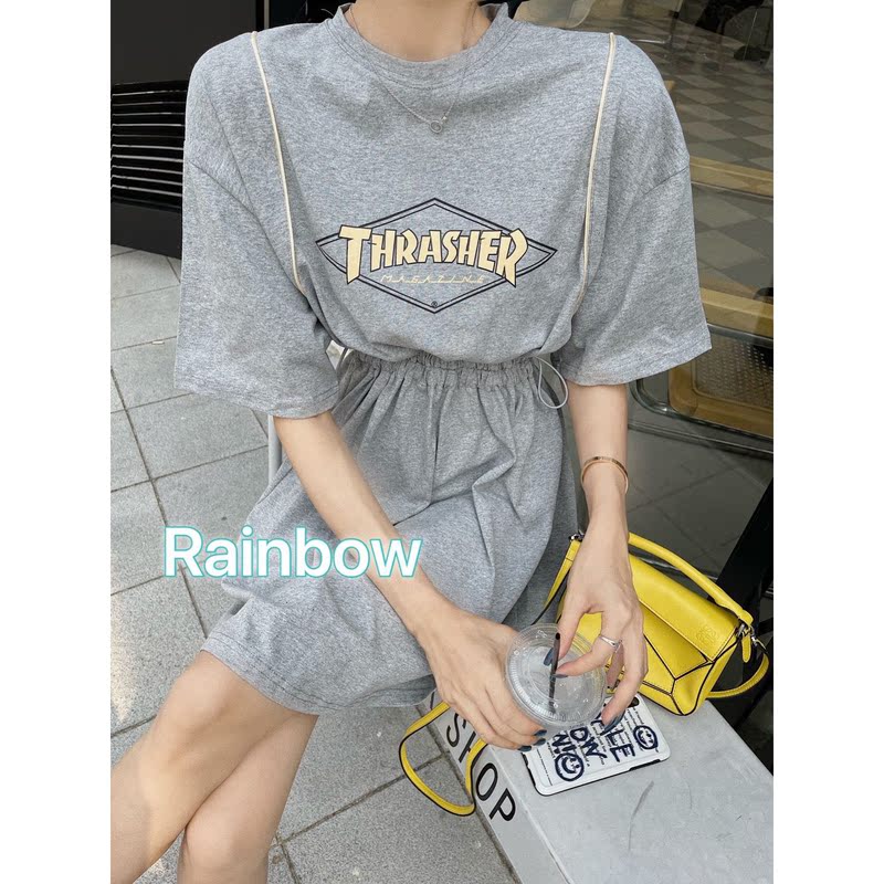 2021 spring new fashion letter print drawstring waist dress