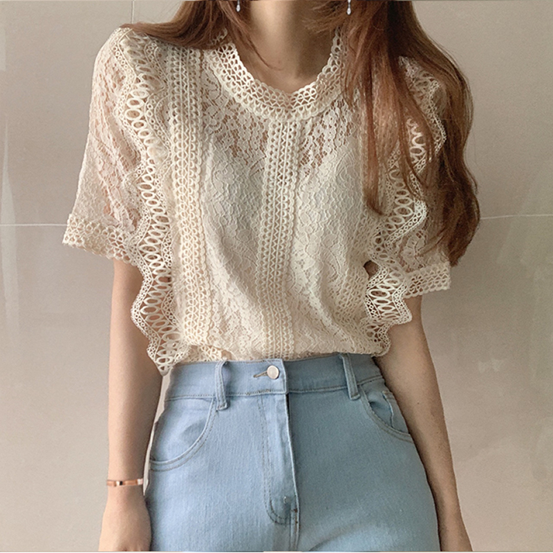 Very fairy top lace short sleeve foreign style shirt girl