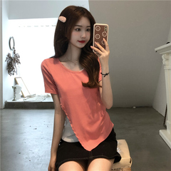 Real shot design of summer clothes two split high waisted short blouses