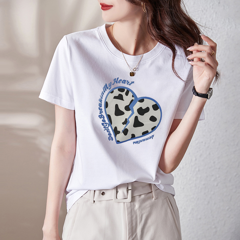 Cotton bag back collar summer short sleeve women's new love printing short