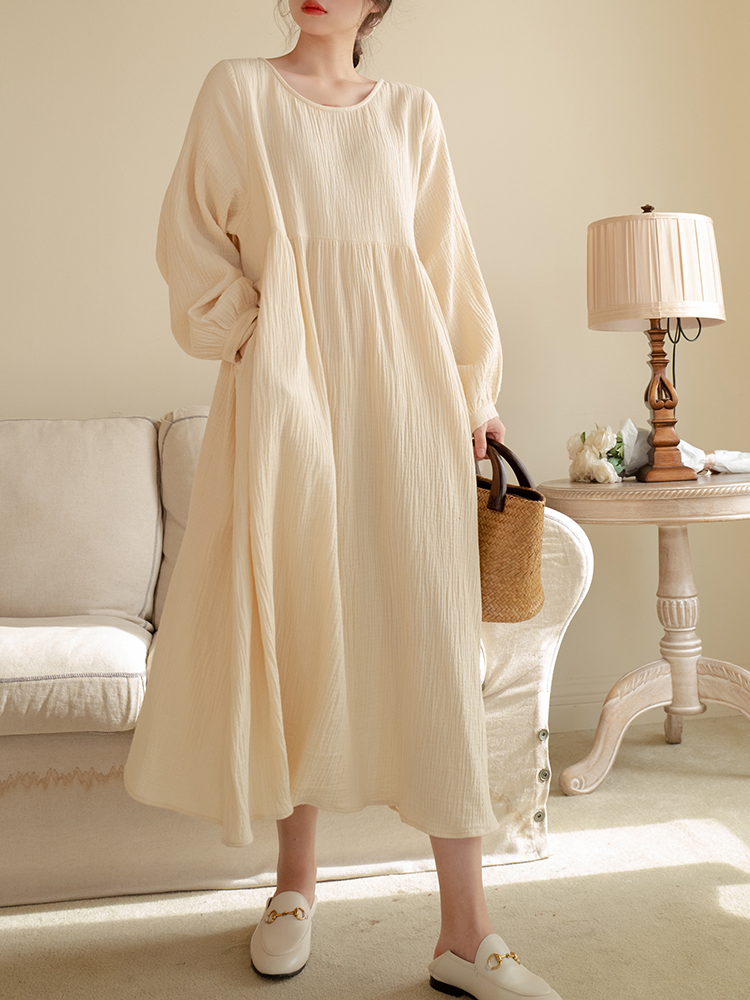A new double cotton beige dress for Korean dongdamen
