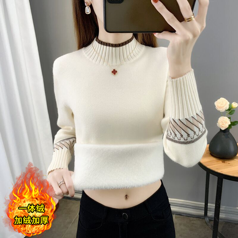 All in one cashmere half turtleneck sweater for women's new year's plush and thickened base coat for women's autumn and winter