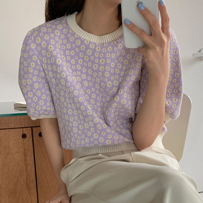 Daisy knitted bubble sleeve T-shirt