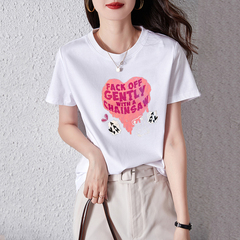 Cotton bag back collar love printed T-shirt women's loose cotton