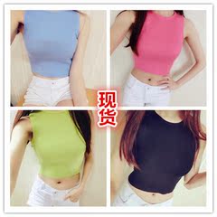 Spring and summer sexy slim fit short sleeveless knitted open navel chest wrapped jacket