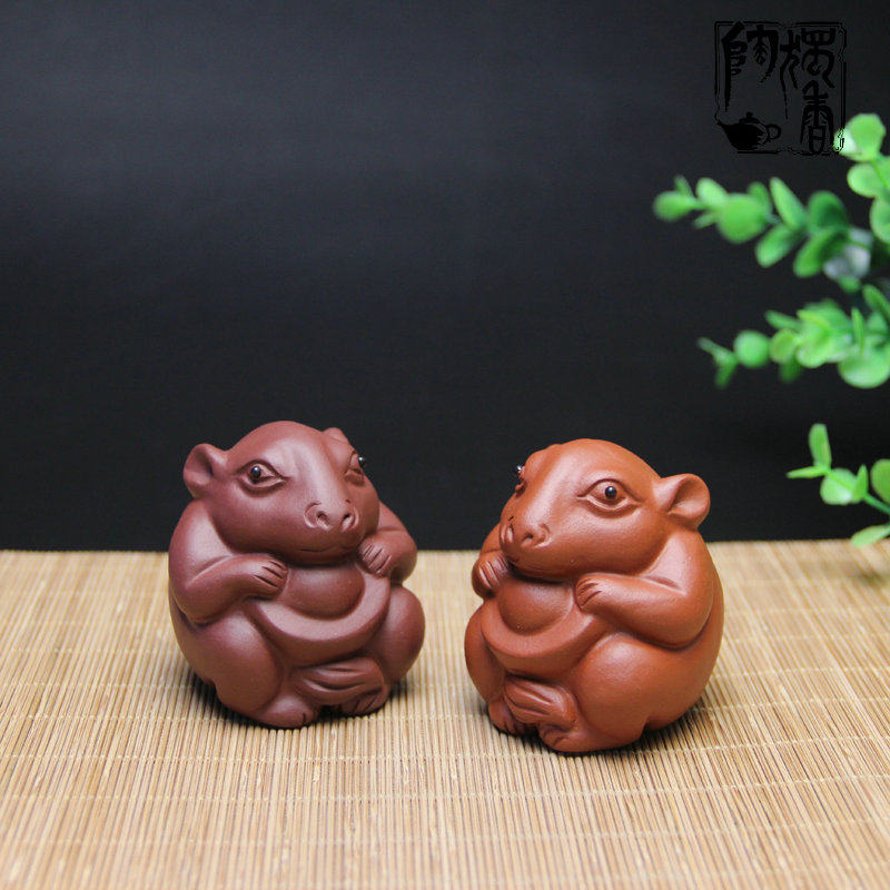 宜兴紫砂手工紫泥老鼠茶宠摆件