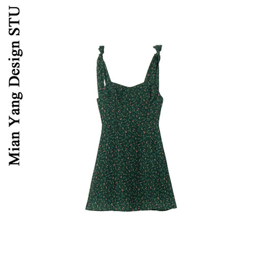 澳洲乡村风收腰A字裙小碎花吊带