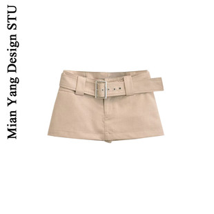 棉洋街头个性 半身裙复古辣妹宽腰带防走光包臀超短裙 潮搭低腰工装