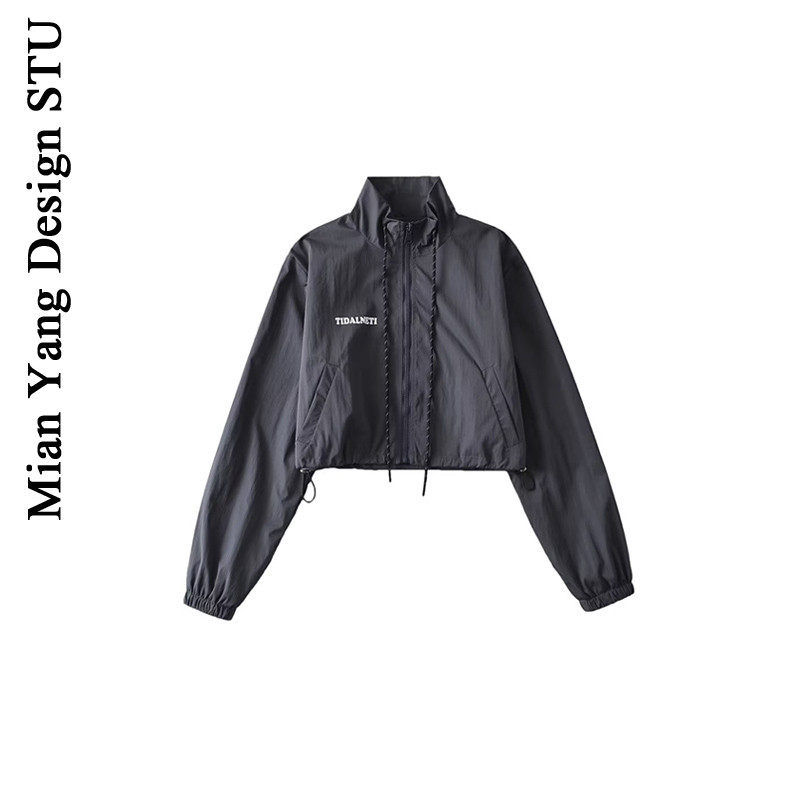 棉洋美式辣妹嘻哈机能风休闲运动外套短款黑色立领冲锋衣街舞上衣