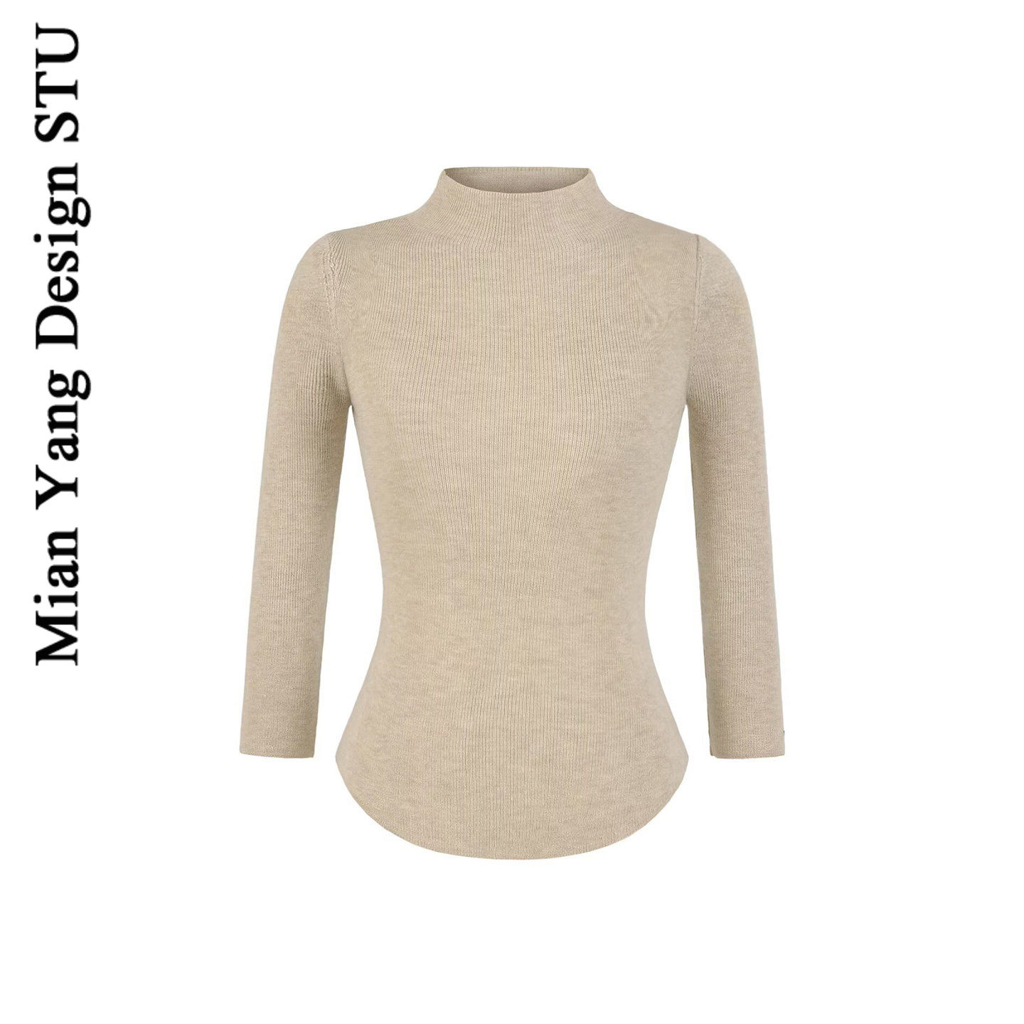 棉洋复古弹力修身七分袖薄针织打底衫女 春季纯欲半高领蚂蚁腰T恤