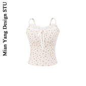 棉洋ins甜美小仙女碎花吊带背心 纯欲蕾丝飘带内搭上衣胸垫小背心