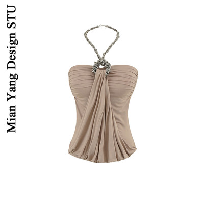 古早千金风复古水钻挂脖胸垫抹胸