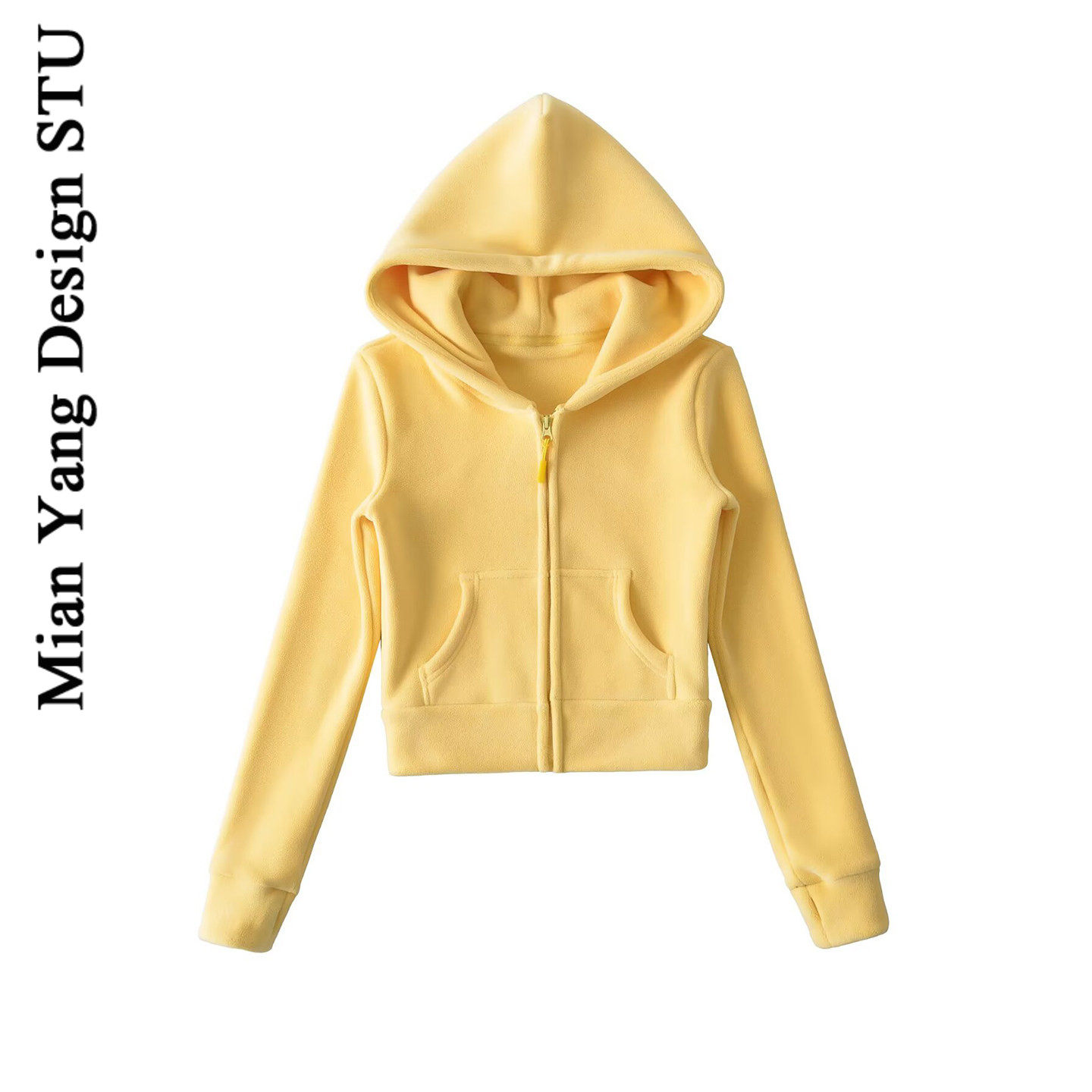 美式运动甜美修身毛绒连帽卫衣女