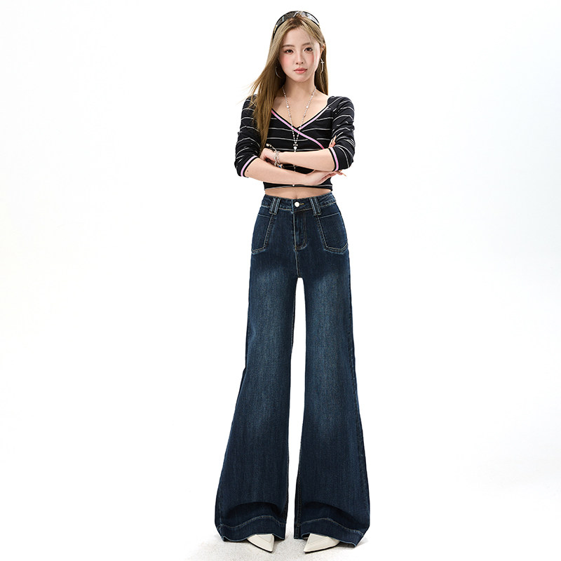 复古微喇牛仔裤女春季新款美式高腰垂感小众前口袋弹力阔腿喇叭裤,女装/女士精品,牛仔裤,淘宝优惠券,粉丝福利购,淘宝优惠卷