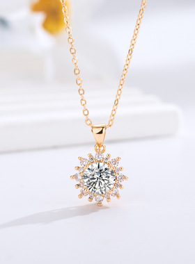 太阳花项链女 镶锆石轻奢颈链镀18k金香槟金高级感时尚百搭锁骨链