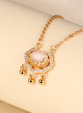 高品质猫眼如意平安锁项链轻奢小众白玉髓长命锁闺蜜生日礼物女生