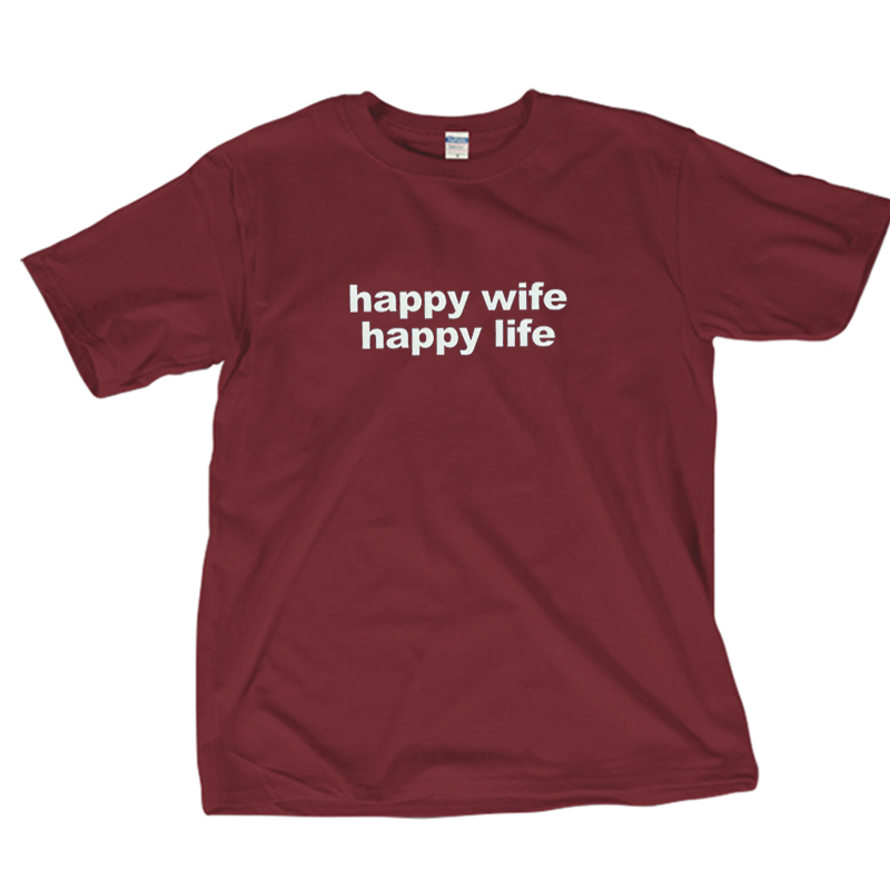 happy wife happy life 趣味英文纯棉短袖t恤男女装圆领宽松夏装