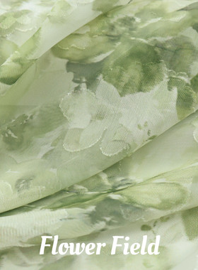 薄款半透垂感 绿色不规则晕染剪花提花雪纺布料汉服裙子面料diy