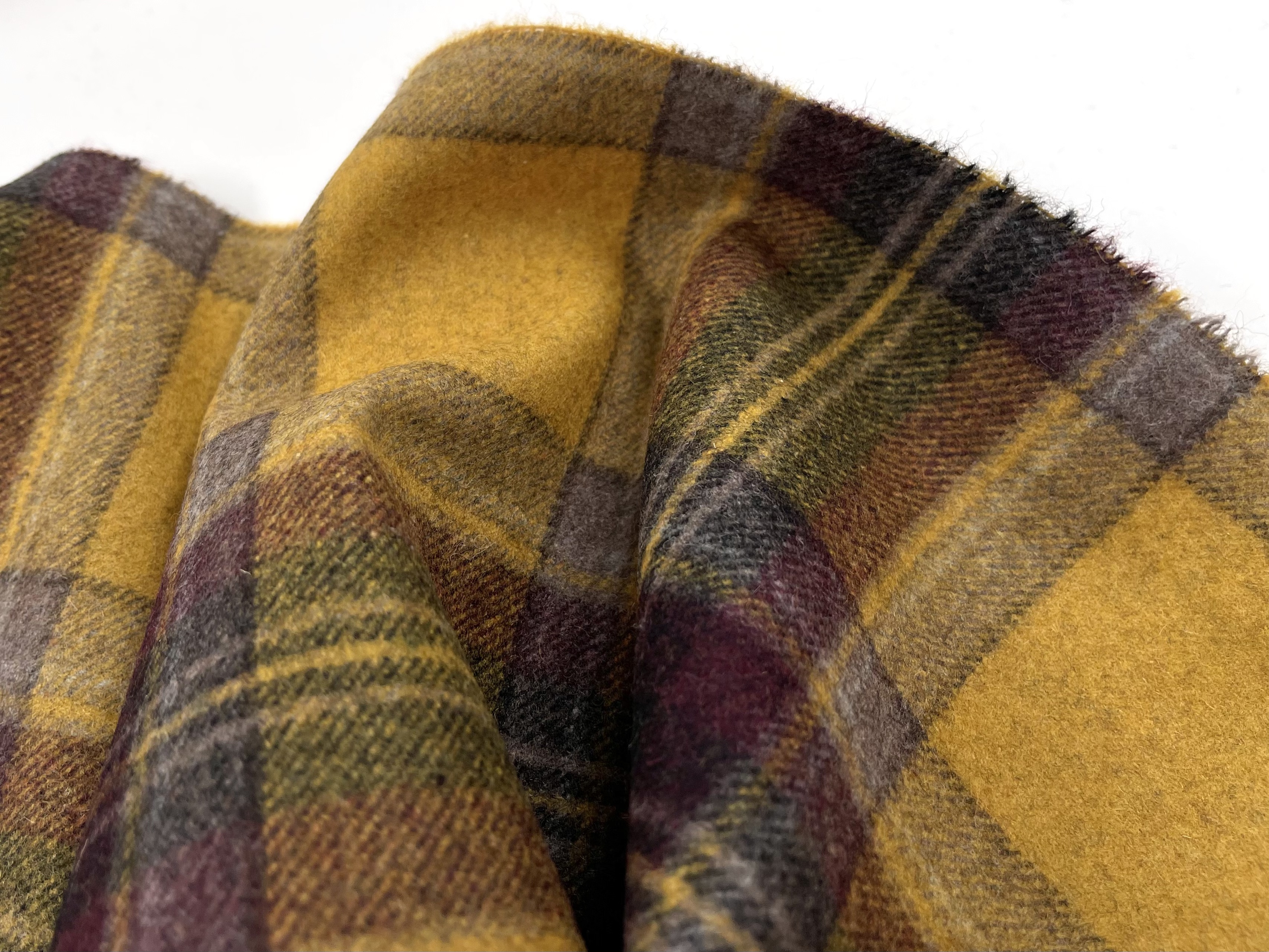 黄色 进口撞色格纹羊毛呢毛料面料秋冬大衣西装半裙服装定制布料