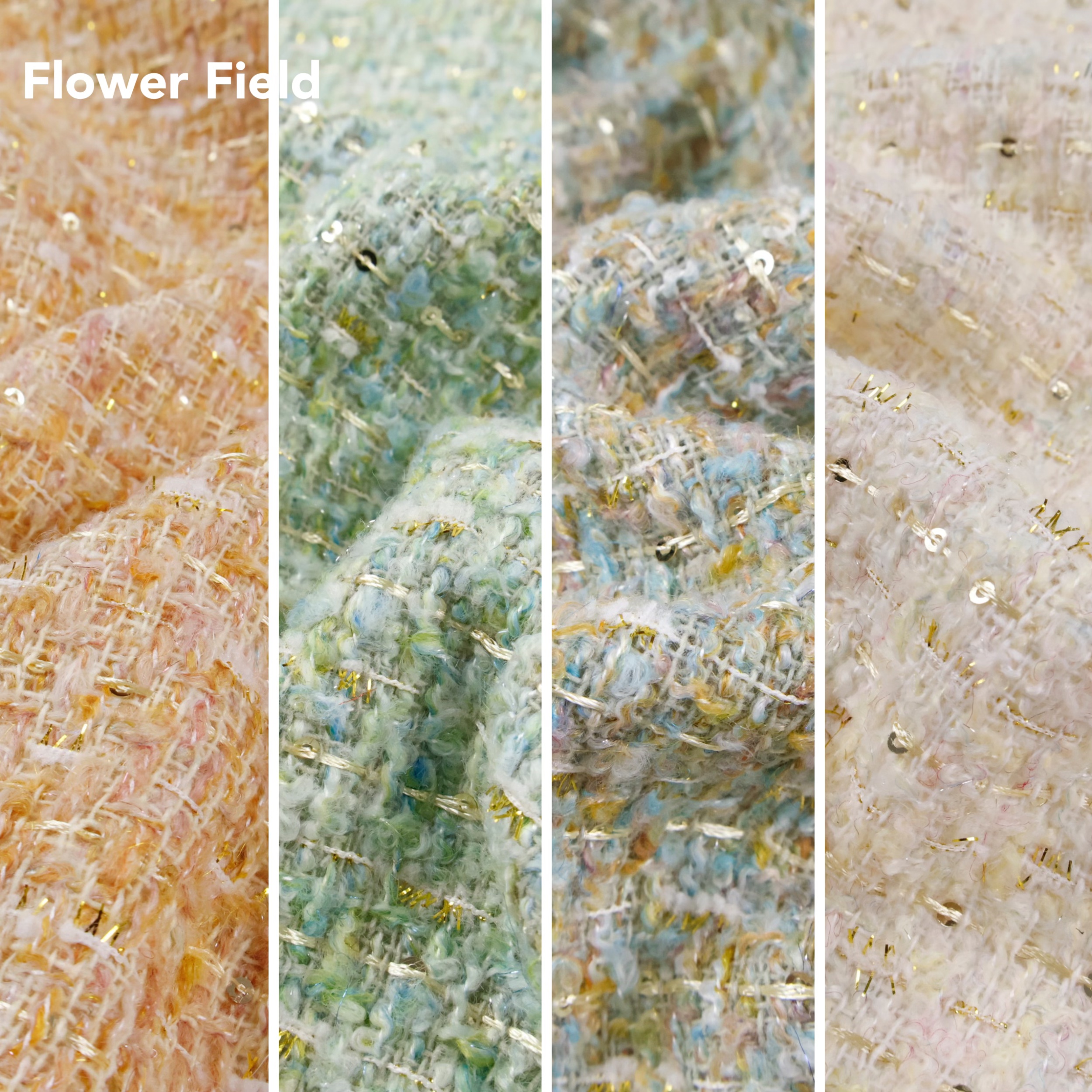 外单多色彩纱亮片刺绣小香风编织粗花呢面料春秋套装连衣裙布料