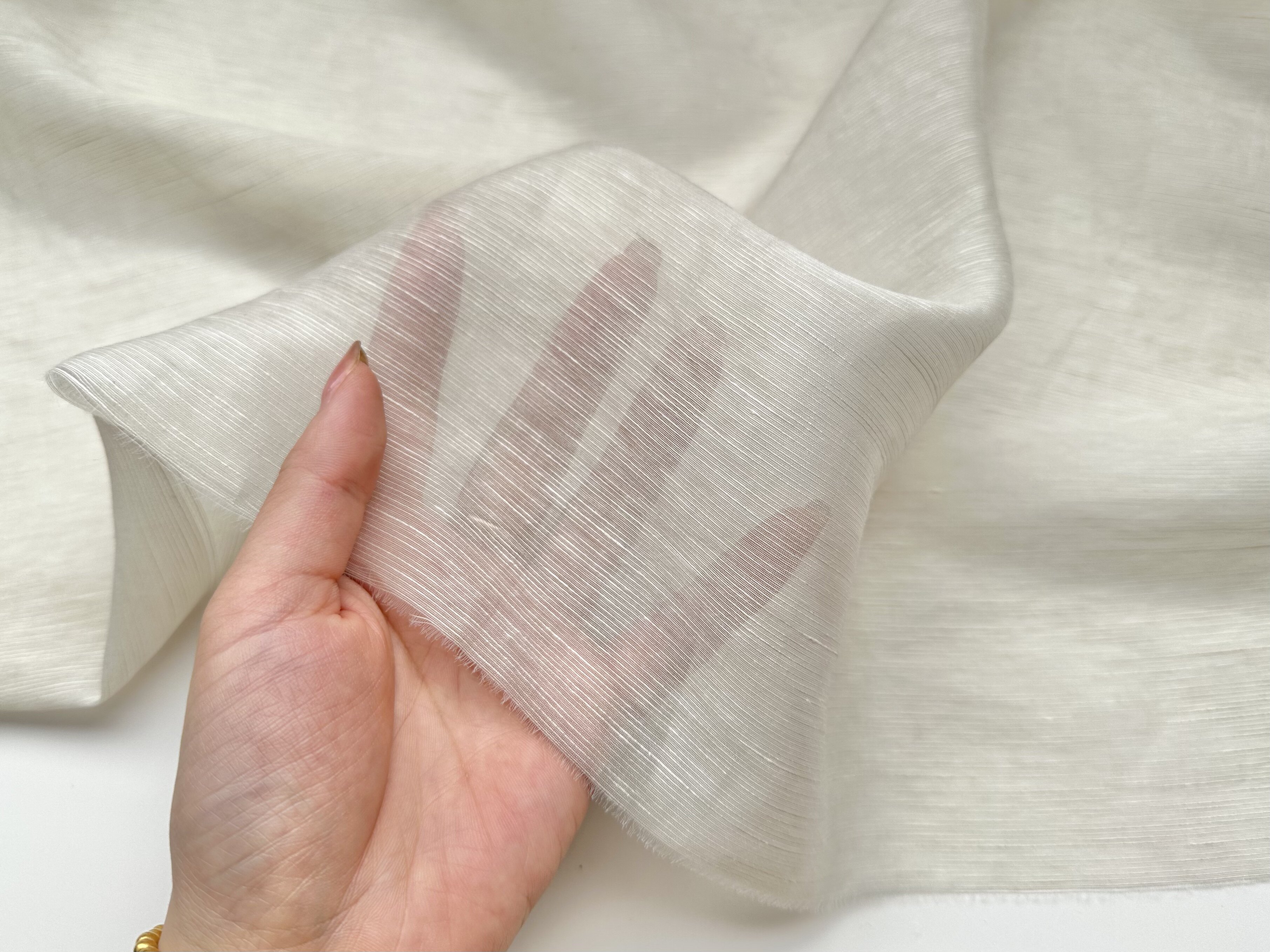 微廓半透明 米色超薄丝麻天丝苎麻亚麻布料衬衫连衣裙汉服面料diy