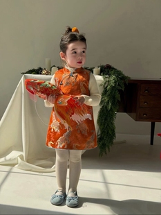 套装 国风盘扣加绒古风马甲背心裙喇叭裤 女童新中式 Nc现货2025新款