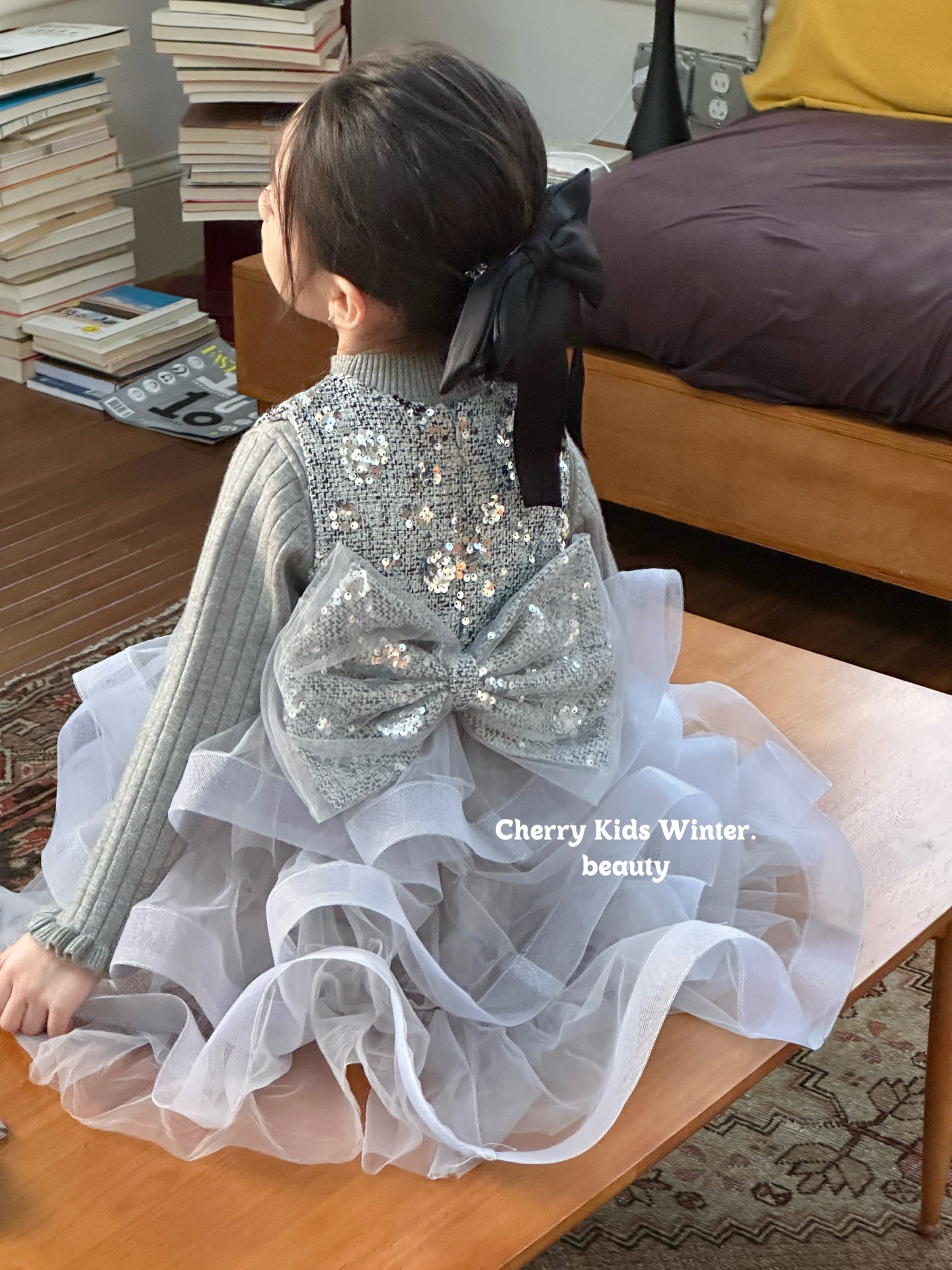 Cherry25新女高级感连衣裙洋气儿童蝴蝶结亮片公主裙生日礼服6552