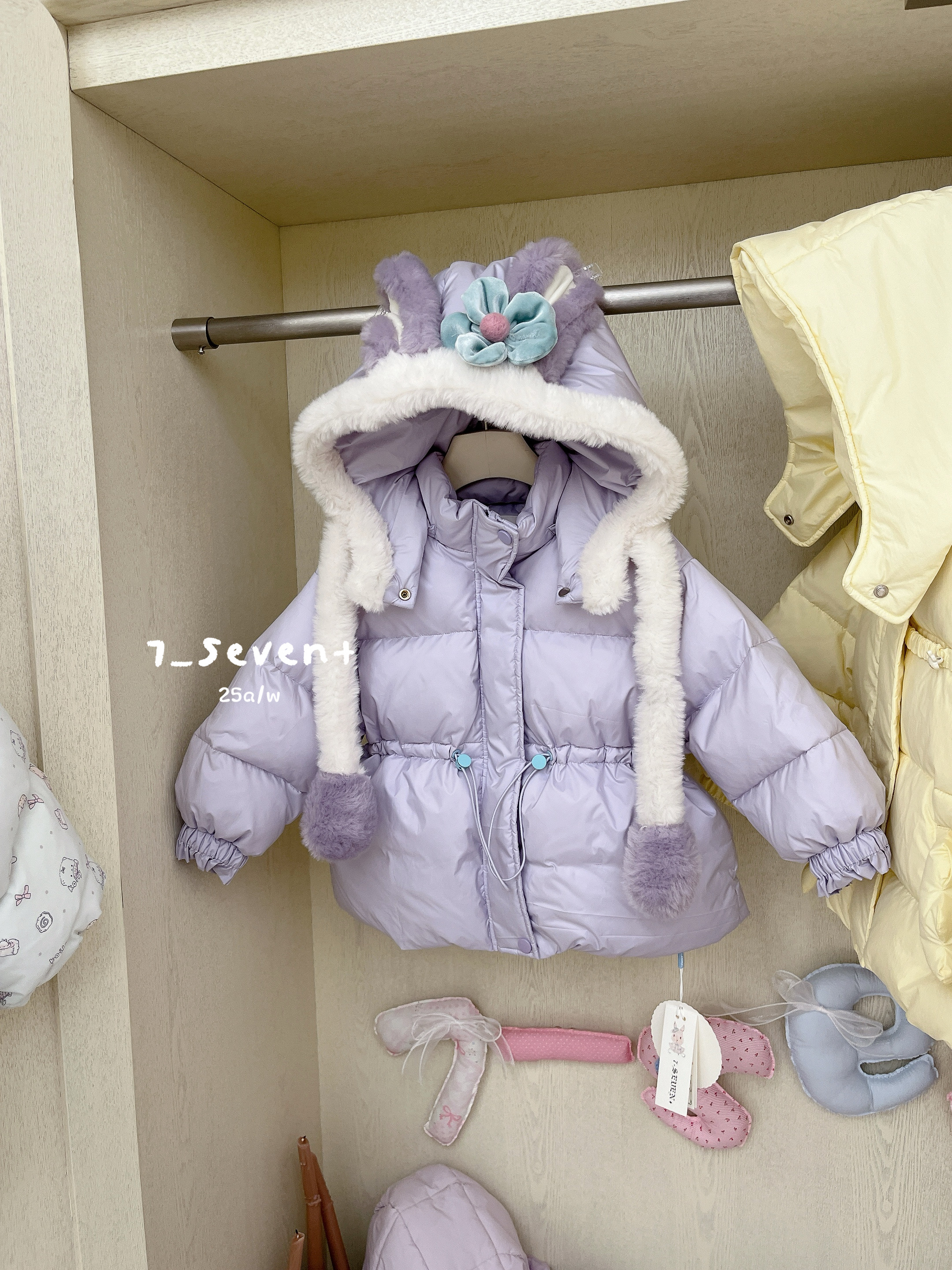 7-seven25冬季新女童小童韩卡通小熊大毛领魔法帽羽绒服外套9096